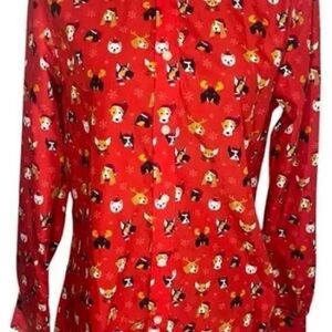 Simon Banks Christmas Red Dog Print Button-Up Shirt
